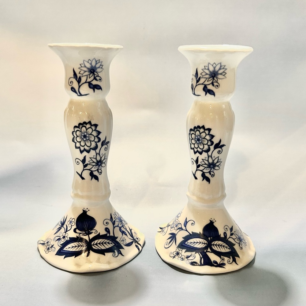 Blue and White Floral Accent Candle Holders